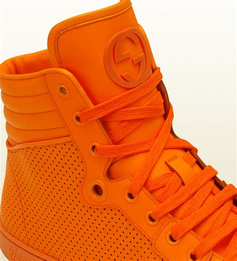 gucci neon sneakers orange|Gucci high top orange shoes.